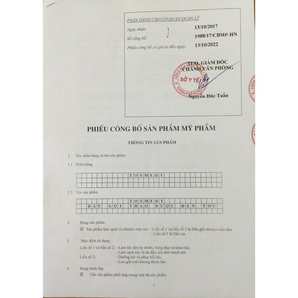 Dầu gội dược liệu đen tóc TOSMEDY - Công ty CP Dược TW Mediplantex - Đen tóc chỉ sau 01 lần gội. | BigBuy360 - bigbuy360.vn