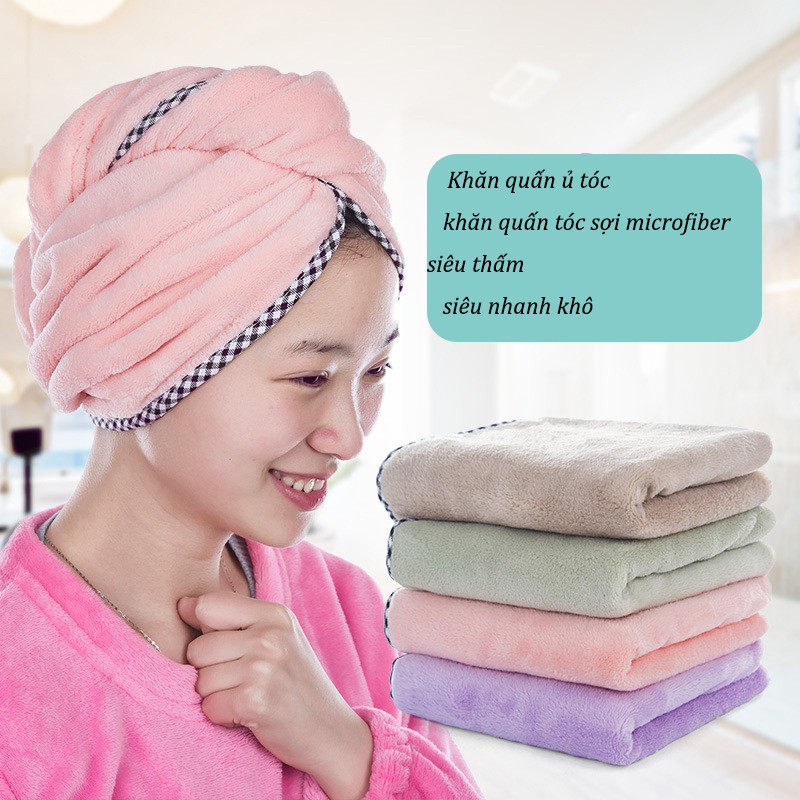 Khăn quấn tóc màu siêu thấm hút, khăn ủ tóc đi tắm loại dày ( màu ngẫu nhiên )
