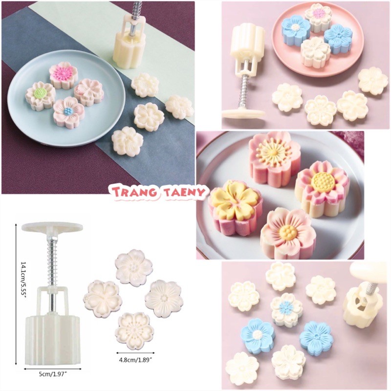 Khuôn trung thu lò xo 4 mặt hoa mai 3D 50g