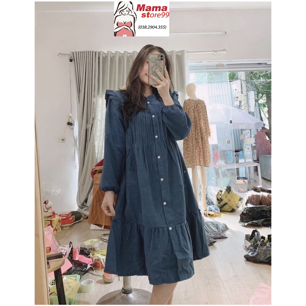 Váy Bầu Đầm Bầu Thu Đông Chất Nhung Tăm Dày Ấm Dễ Thương Xinh Xắn Đi Chơi Dự Tiệc Công Sở HN0116 Mama Store99