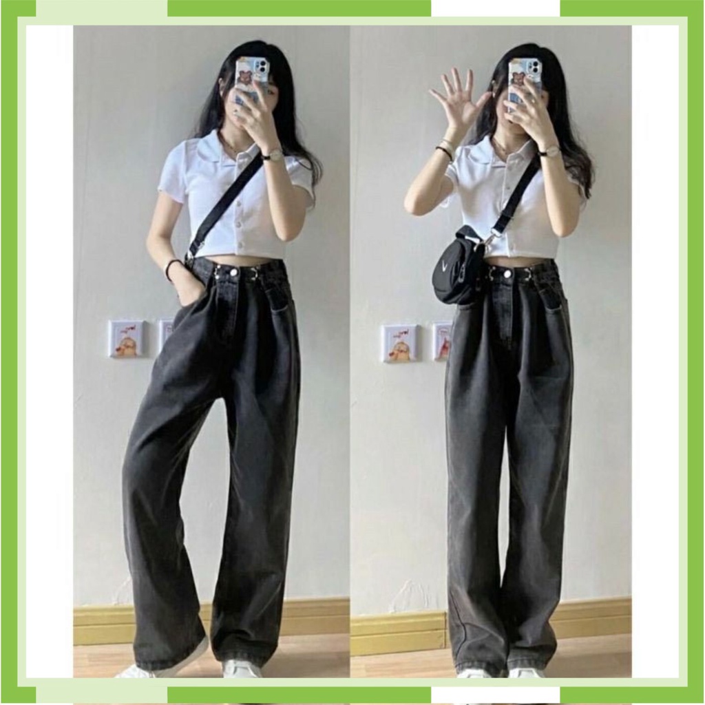 Quần jean nữ nam ống rộng cạp cao ulzzang quần bò nữ nam baggy ống rộng phong cách thời trang đường phố mùa hè | BigBuy360 - bigbuy360.vn