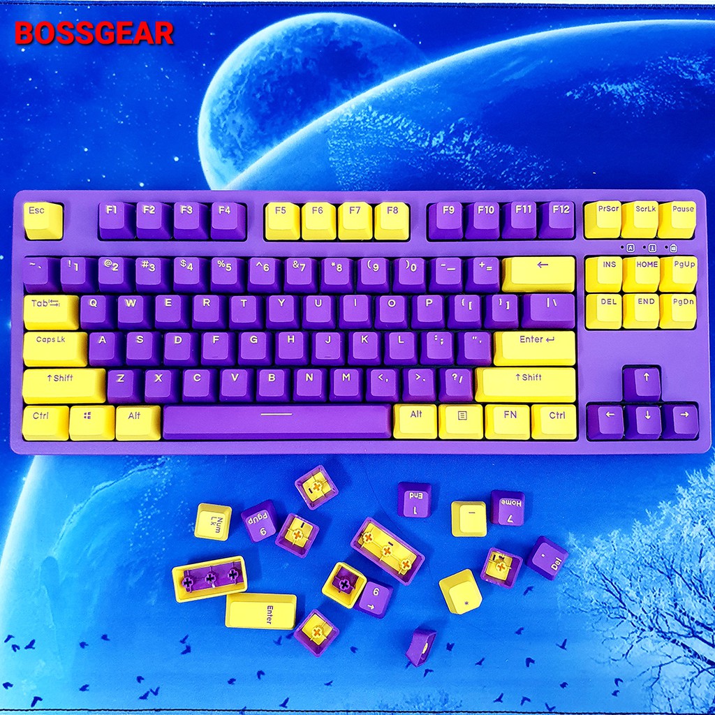 Bộ Keycap 104 PBT Tím Vàng Cực Đẹp ( 104 nút, PBT Double Shot, OEM Profile )