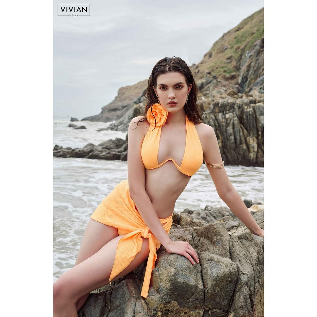 Đồ bơi nữ cao cấp 𝐕𝐈𝐕𝐈𝐀𝐍 dạng hai mảnh lưng thấp, phối váy cover &amp; tạo hình hoa - màu Vàng - VS197_YL
