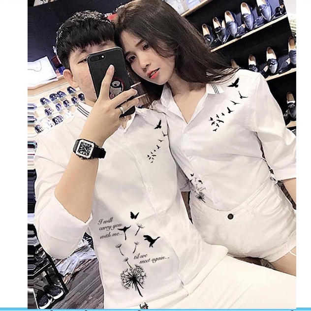 Áo Sơ Mi Cặp Đôi In Love Cao Cấp | Áo Đôi Nam Nữ Đẹp