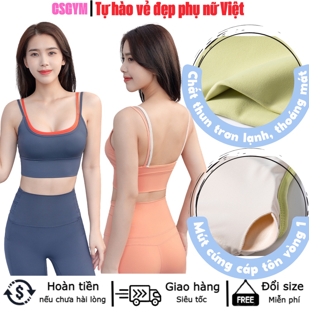 Áo bra thể thao tập gym yoga nữ shuchun CSGYM, áo ngực nữ 2 lớp, lưng trần, vải trơn lạnh, thấm hút mồ hôi, tôn dáng