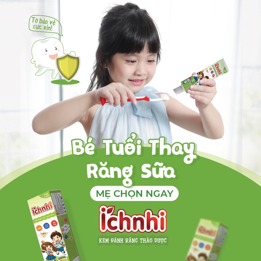 Kem đánh răng thảo dược Ích Nhi hương dưa gang tuýp 75g cho bé trên 6 tuổi  bảo vệ men răng, nướu, ngừa sâu răng