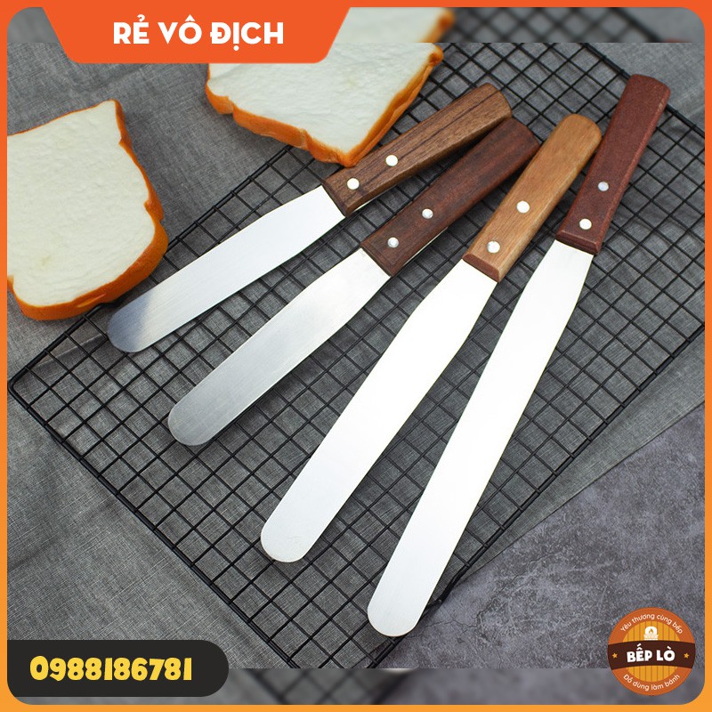 Dụng cụ chà láng bánh kem bằng thép không gỉ lưỡi thẳng cán gỗ 6 inch, 8 inch, 10 inch CHẤT LƯỢNG