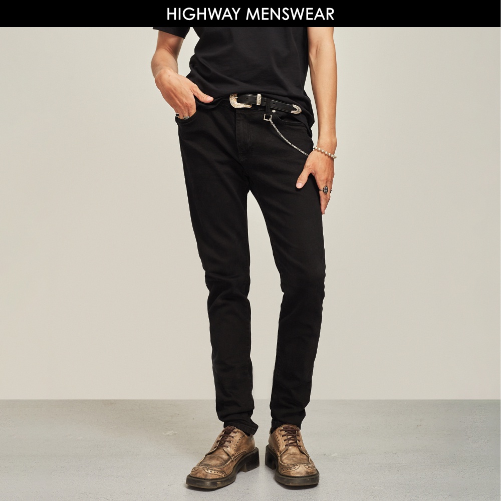 Quần jeans nam Skinny co dãn Highway (Menswear) Blake đen trơn