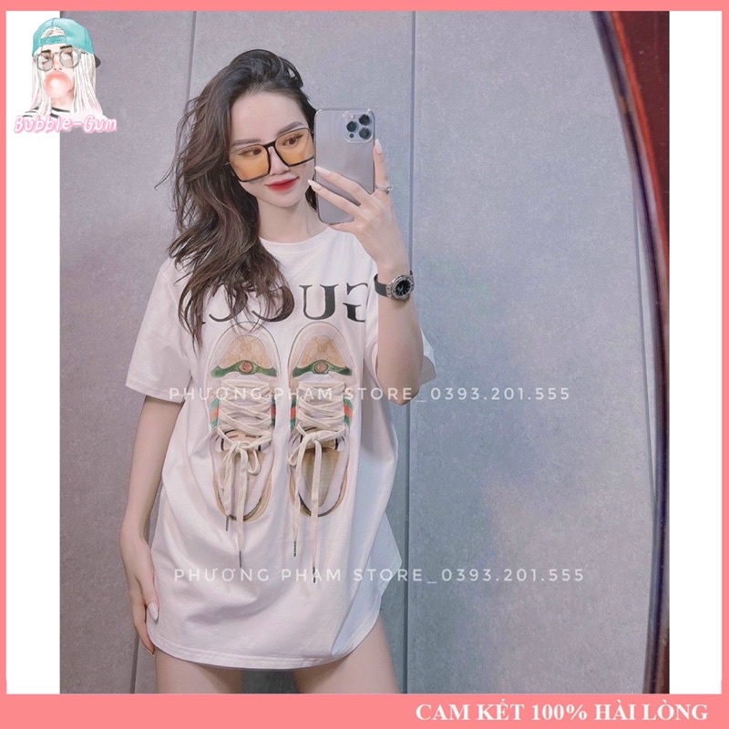 [SIÊU PHẨM] Áo Thun 3158 Mặt Nhung Guci - In 3d 🥰🥰 Phối Dây Thắt Nơ Fom To Rộng&lt;70kg