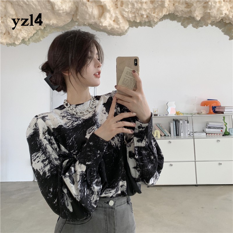 Áo Sơ Mi Đen Tay Dài Cổ Tròn In Họa Tiết Mực Độc Đáo | BigBuy360 - bigbuy360.vn