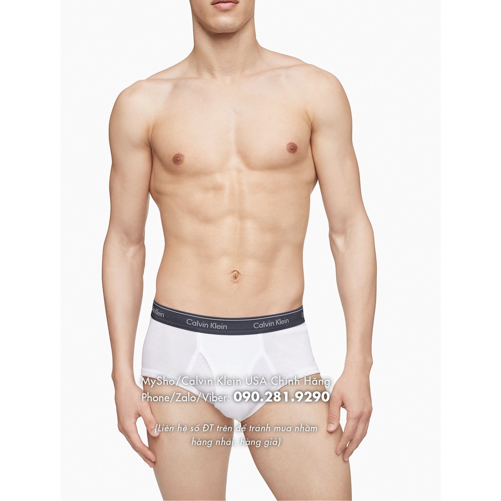 Quần lót CK Nam, Màu Trắng Lưng Xám Than với Cotton Classic và Loại quần Brief
