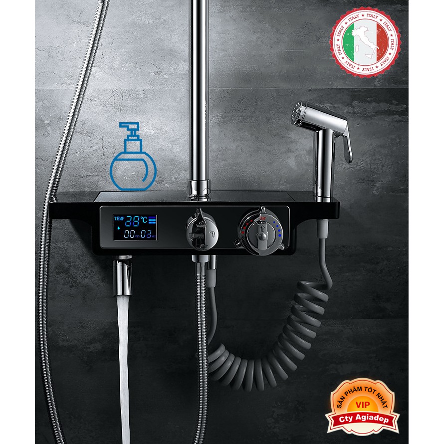 Bộ Cây Siêu sen tắm Nhiệt độ kiêm xịt - Có Nút chỉnh nhiệt và LED nhiệt độ - Hàng siêu cấp ITALIA