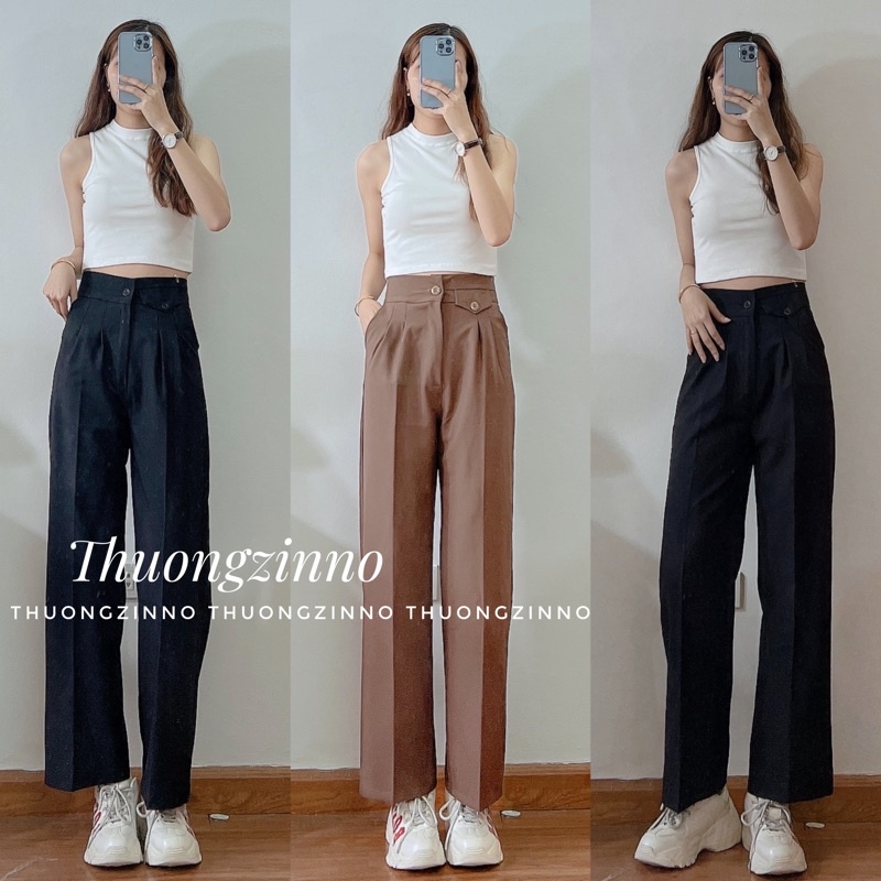[Ảnh thật/Video]Quần ống rộng túi hộp dáng vừa hàng Quảng Châu Quần ống đứng vải mềm mướt