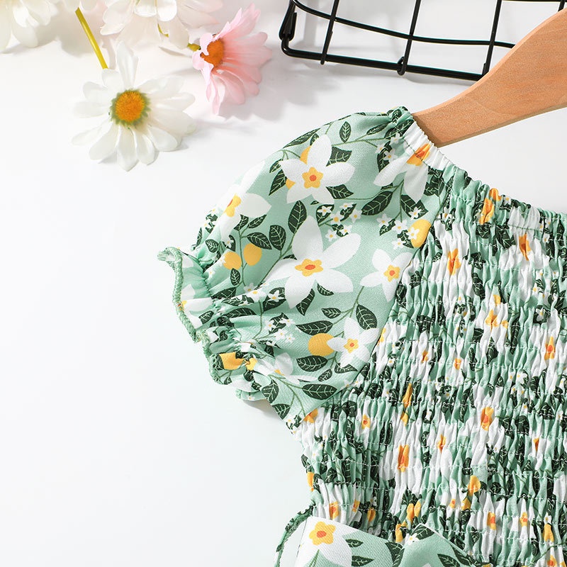 Váy Xinh Bé Gái Đầm Hoa Tay Ngắn Công Chúa Phong Cách Hàn Quốc Thời Trang Cho Bé Trẻ em 4-8 Tuổi