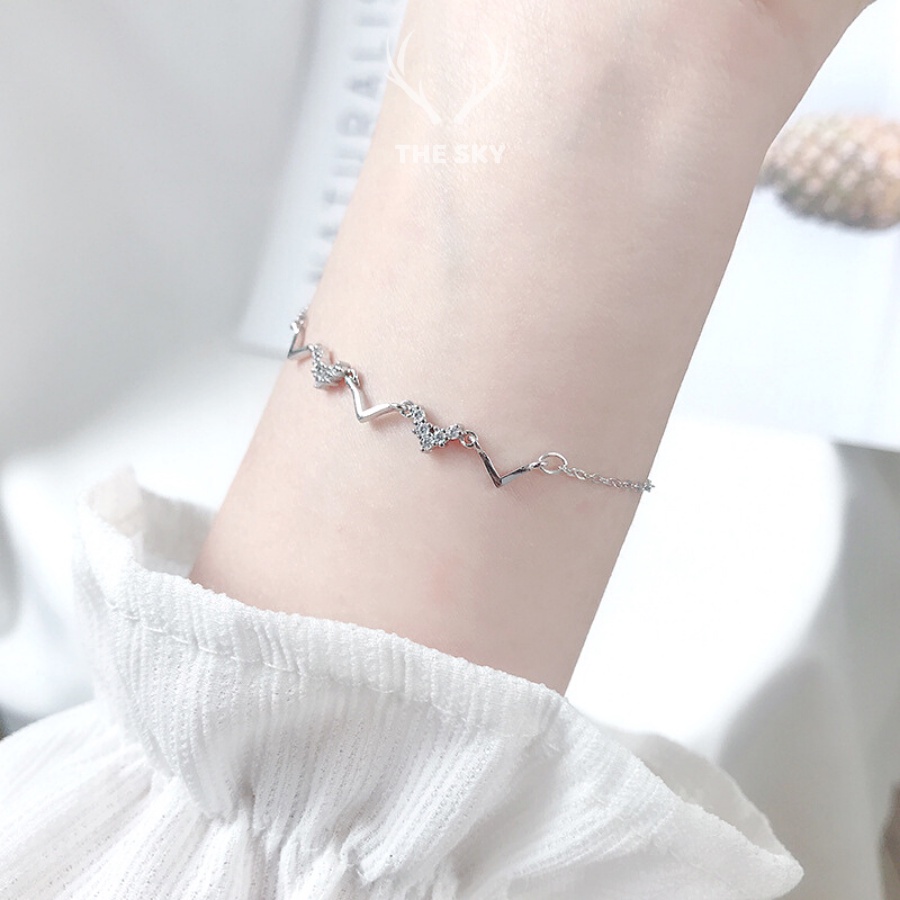Vòng tay nữ hình zic zac đính đá xinh xắn cá tính, vòng tay bạc hàng thiết kế The Sky hot trend
