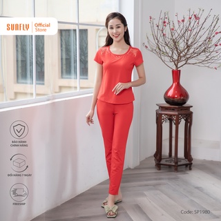 Bộ đồ mặc nhà xuân hè nữ cotton SUNFLY áo cộc tay, quần dài SP1980