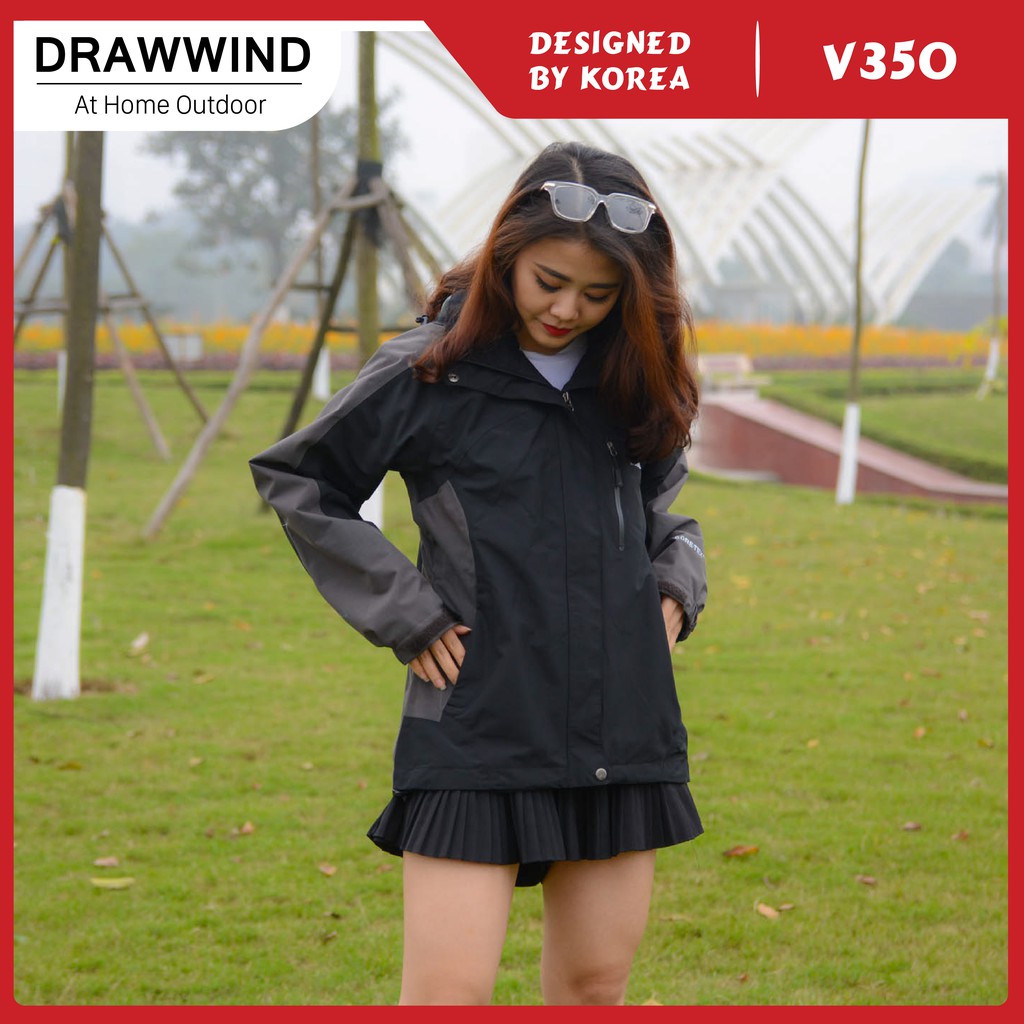 Áo gió 2 lớp nam nữ chống nước đen phối xám size châu á,khoác dù vải GORE TEX Drawwind V350 | BigBuy360 - bigbuy360.vn