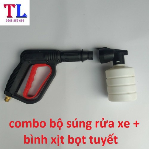 Súng Xịt Rửa Xe Áp Lực Cao Và Bình Phun Bọt Tuyết (cò đỏ ren 14mm + bình 0,5 lít)