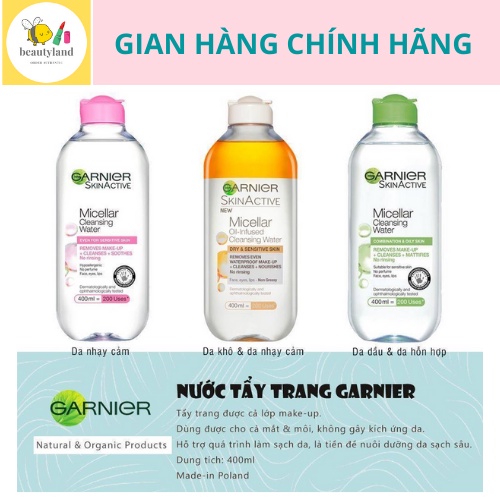 Nước tẩy trang Garnier Micellar Cleansing Water 400ml Pháp