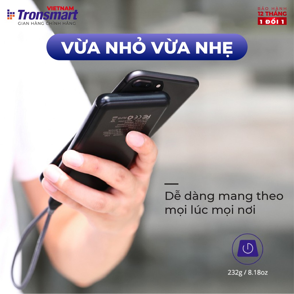 Sạc dự phòng 10000mAh Tronsmart TM-363477 Sạc nhanh PD QC 3.0 2 cổng USB + USB-C - Hàng chính hãng - Bảo hành 12 tháng