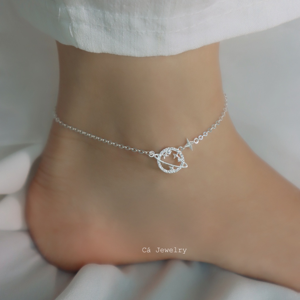 Lăc chân nữ vòng chân nữ bạc s925 hành tinh vũ trụ mặt tròn rỗng Cá jewelry LC38