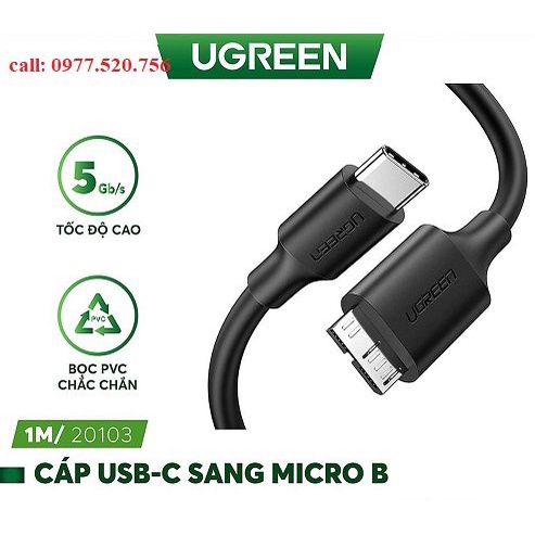 Cáp USB type C sang Micro B dài 1m UGREEN 20103 dùng cho ổ cứng