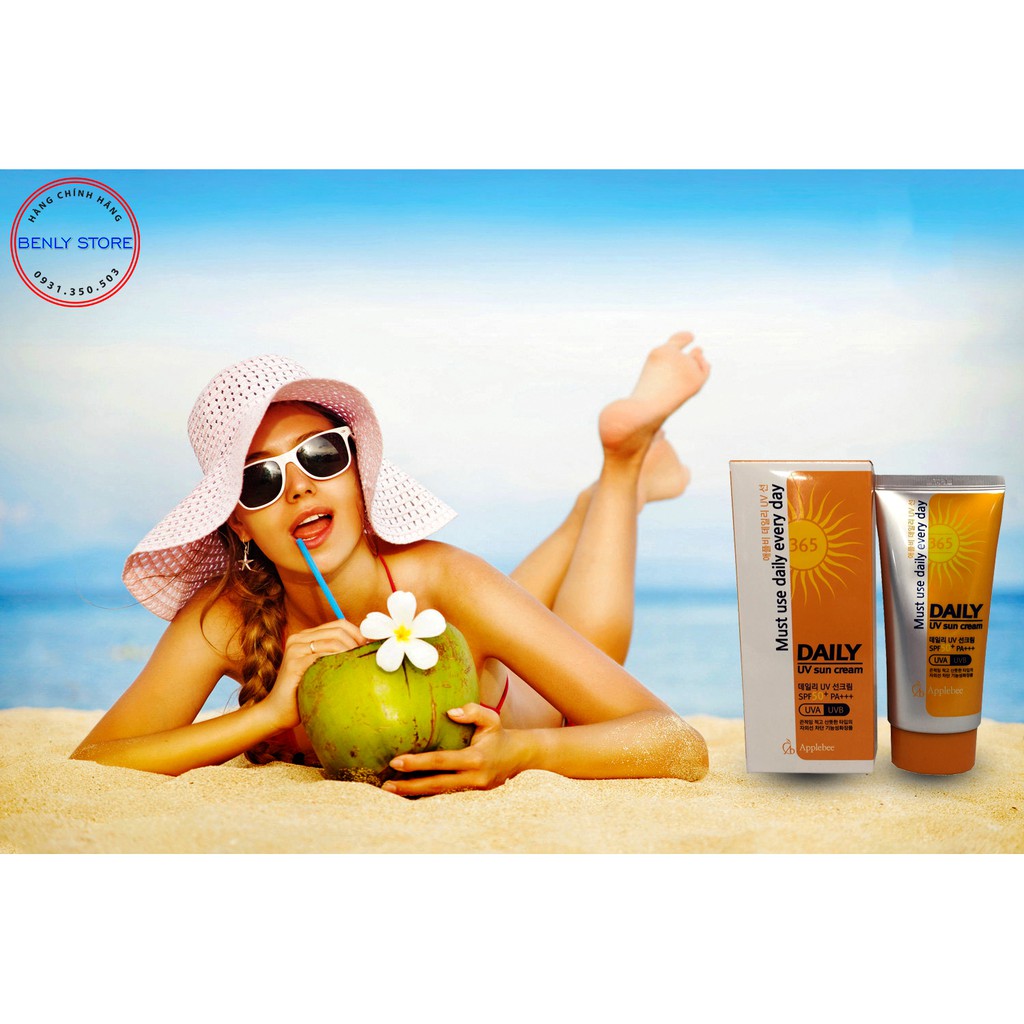 Kem chống nắng vật lý dành cho da dầu- Kiềm Dầu, Nâng Tone - Applebee Daily UV Sun Cream SPF50+ PA+++