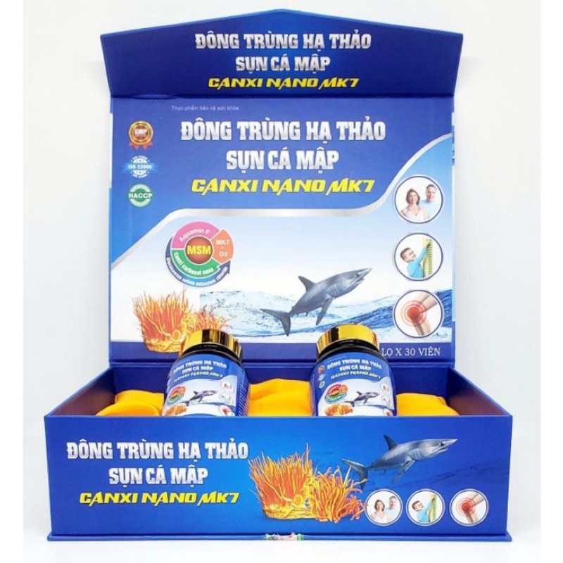 Viên uống Đông trùng hạ thảo Sụn cá mập Canxi nano MK7 - Hộp 2lọ x 30 viên