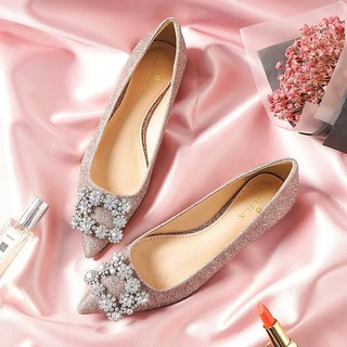 SWEETC Kích thước cộng (34-44) Giày bệt nữ Thời trang Mũi nhọn Khóa vuông Giày bệt Giày cưới