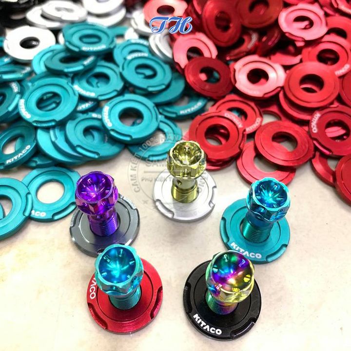 Long đền Kitaco nhôm CNC mọi vị trí cho ốc 6li, 8li, 10li, 12li chêm ốc lốc máy đủ màu