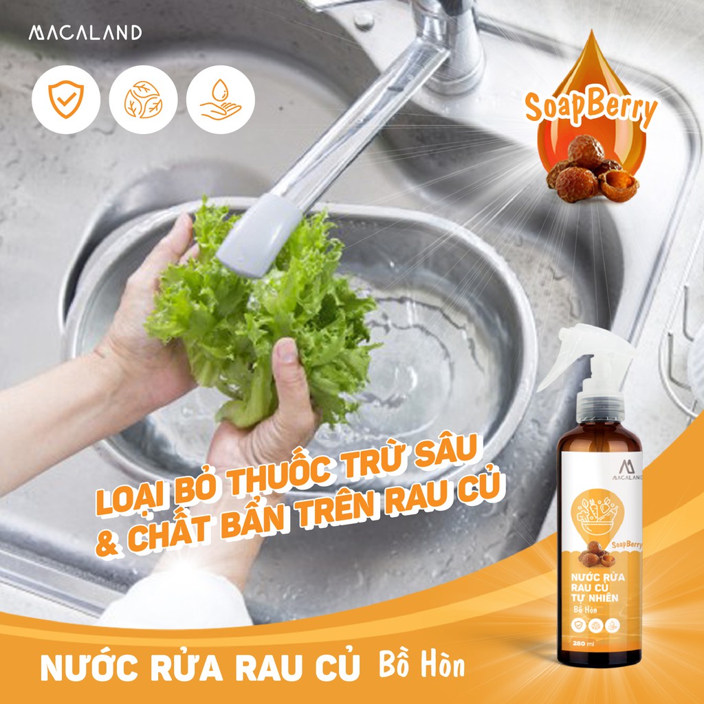 Nước rửa rau củ quả chiết xuất Bồ Hòn và tinh dầu Chanh 280ml JULYHOUSE loại bỏ chất độc hại và chất bẩn