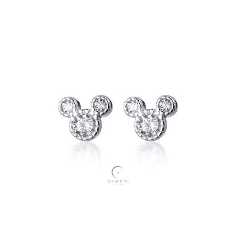 Khuyên tai bạc nữ Moon Silver, bông tai bạc nữ 925 chuột Mickey đính đá
