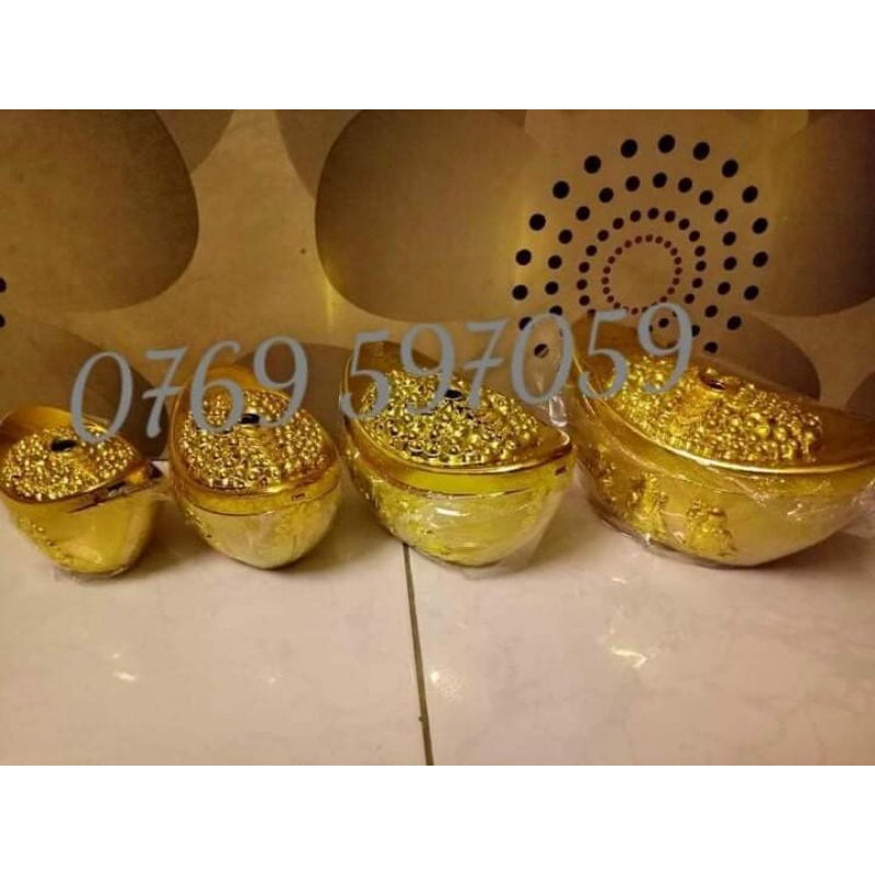 Thỏi vàng Thần Tài làm Cây KIM TIỀN/Cành VÀNG lá NGỌC