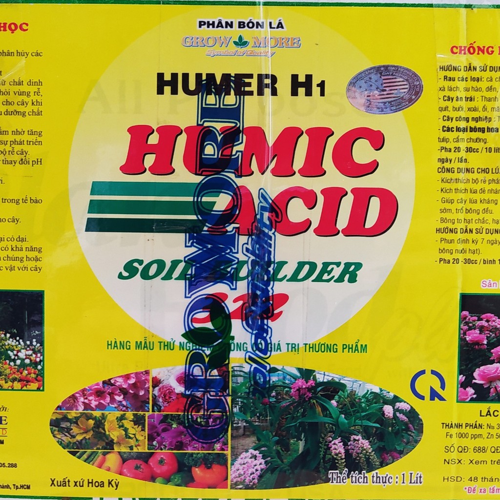 Phân Bón Lá NPK Humic Acid 322 Growmore, Phân Bón Grow More Xuất Xứ Hoa Kỳ (chai 1 lít)