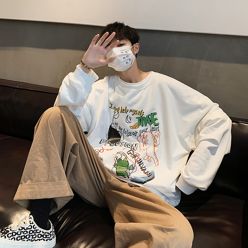 Áo Thun Dáng Rộng Dài Tay In Họa Tiết Graffiti 4 Màu Sắc Size M-5Xl