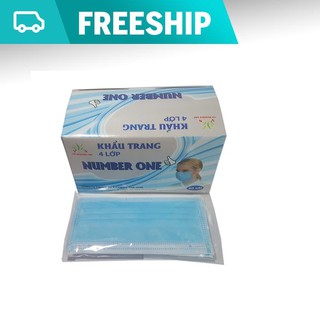 Hộp 50 cái Khẩu trang y tế 4 lớp TTA Quai mềm không đau - Number one ( Màu xanh )