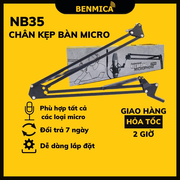 Chân kẹp bàn cho micro thu âm Benmica NB35 đỡ micro, điều chỉnh hướng thu linh hoạt - Hàng chính hãng