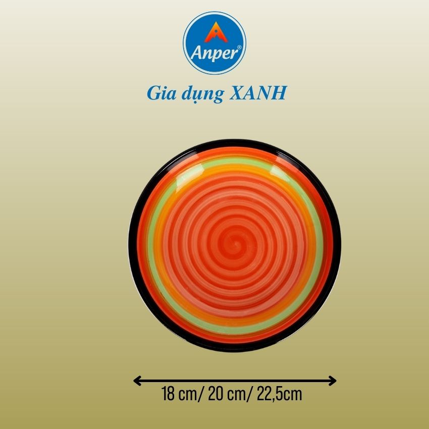 Combo 2 và 3 đĩa sứ cầu vồng 18 20 23 cm ANPER cao cấp sang trọng chén dĩa 7 màu