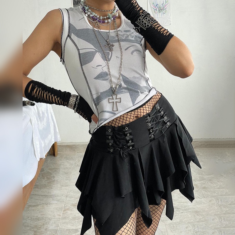 Chân Váy Lưng Cao Xếp Ly Lệch Tà Kiểu Đường Phố Thời Trang Cho Nữ