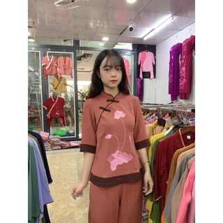 Đồ bộ nữ sẩm hàn quốc đồ lam đi chùa vải đũi co giãn không nhăn size 40-75kg