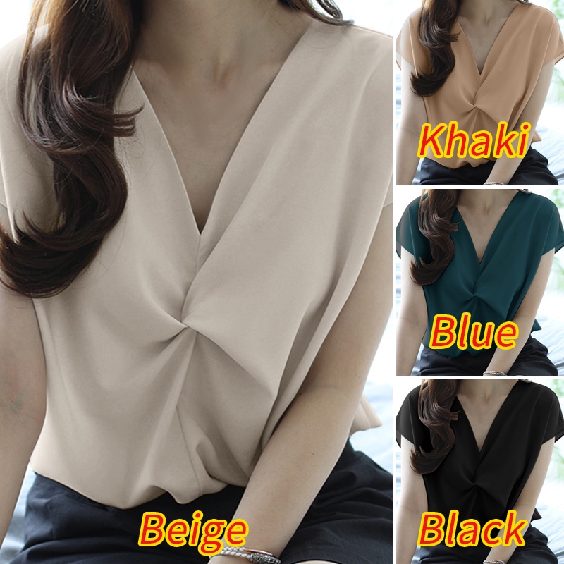 Áo ZANZEA tay ngắn cổ chữ V thời trang Hàn Quốc cho nữ