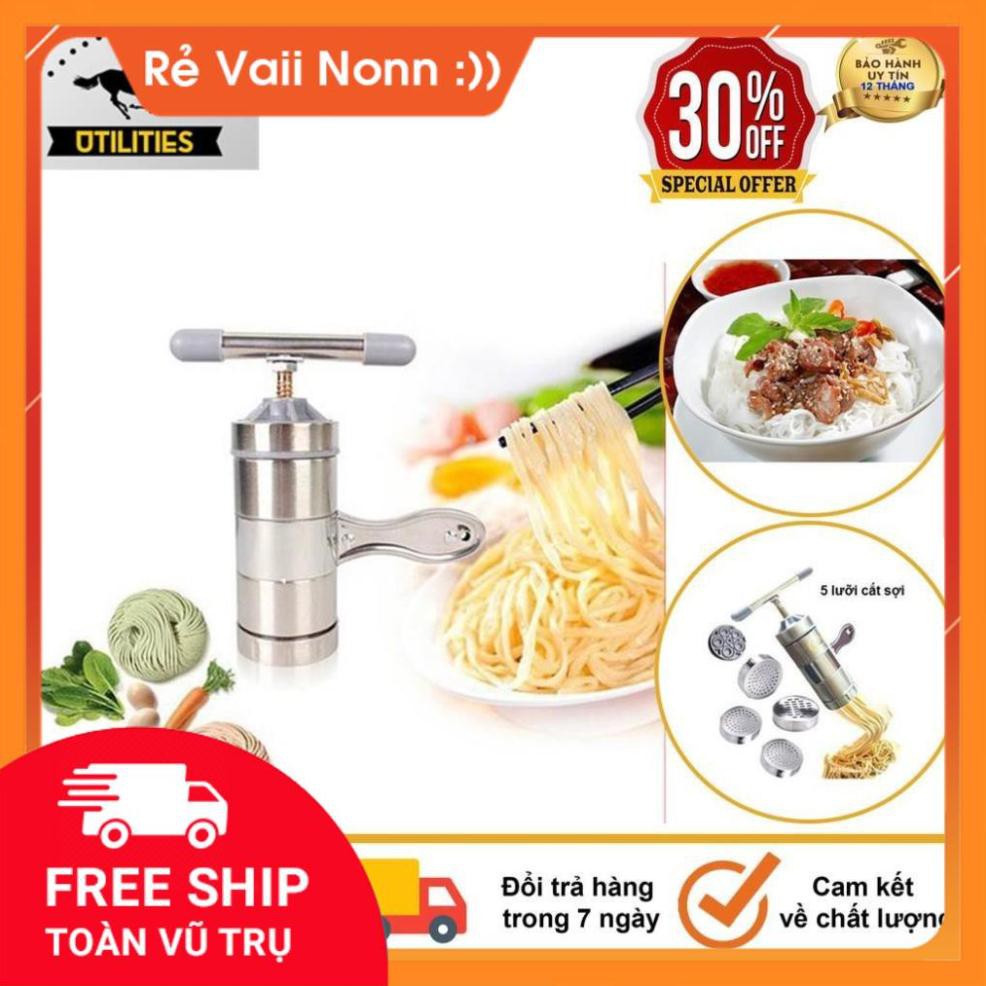 FreeShip - Hàng Chất Lượng Cao Máy Làm Bún, Mỳ Tươi Tại Nhà Bằng Inox, Tặng Kèm Bộ 5 Size Bún