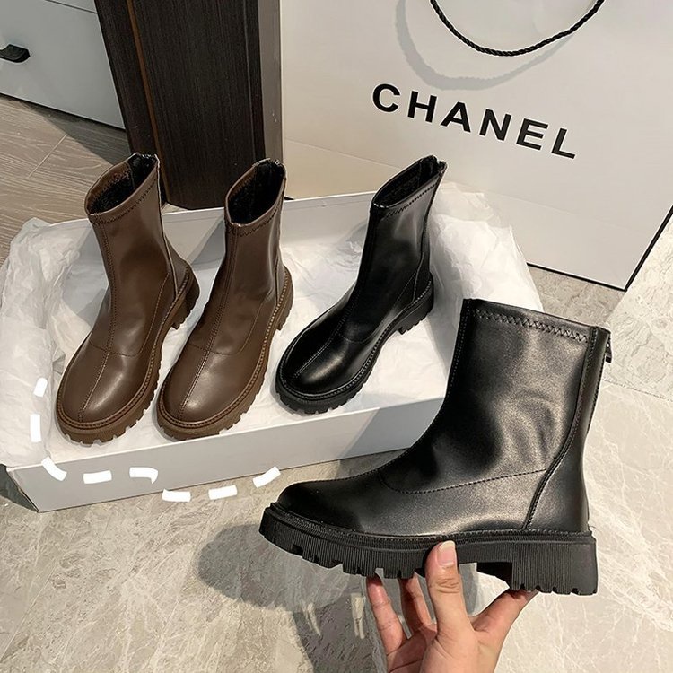 Giày Bốt Cao Gót Mũi Tròn Phối Dây Khóa Kéo Thời Trang Sành Điệu Cho Nữ | BigBuy360 - bigbuy360.vn