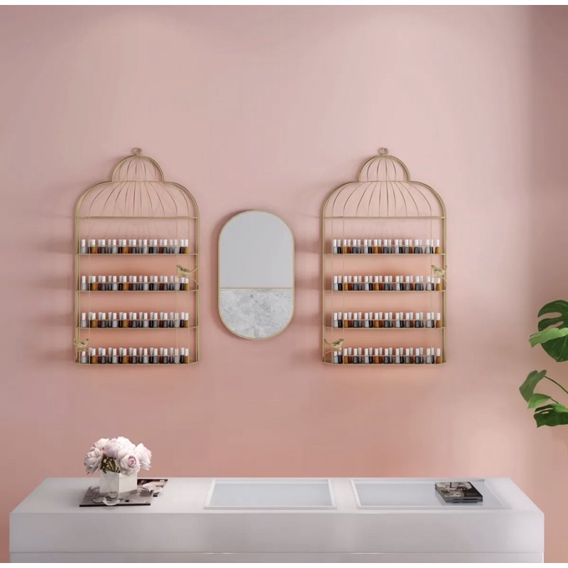 Kệ đựng mỹ phẩm - tiệm nail thiết kế lồng chim