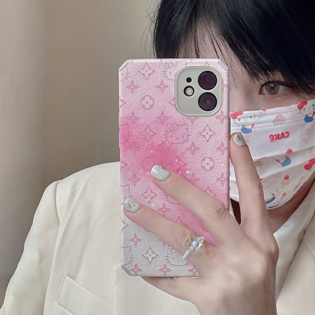 Ốp điện thoại da cừu họa tiết HELLO KITTY gradient cho iPhone 13 12 11 pro max X XS Xmax XR 8plus 7plus7G 8G