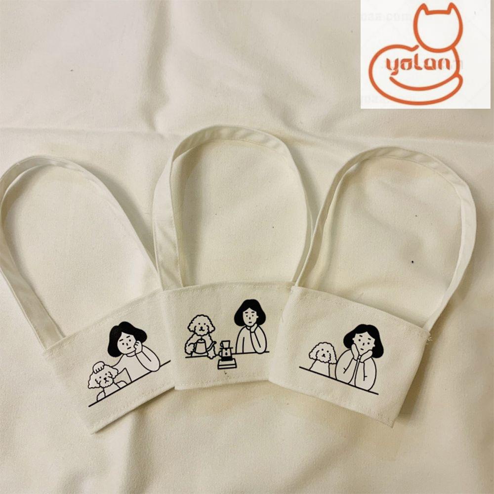 Túi vải đựng cốc nước có quai xách trang trí khi đi cắm trại/ du lịch ngoài trời có thể làm sạch và tái sử dụng