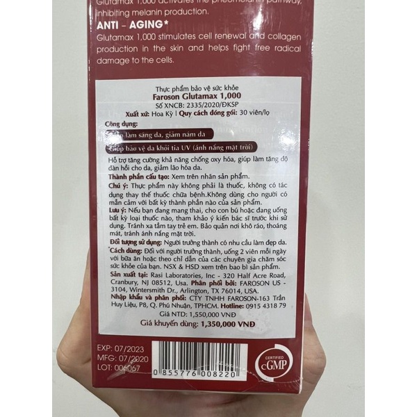 Faroson Glutamax - Glutathione viên uống mờ nám, trắng da, giảm nám chính hãng