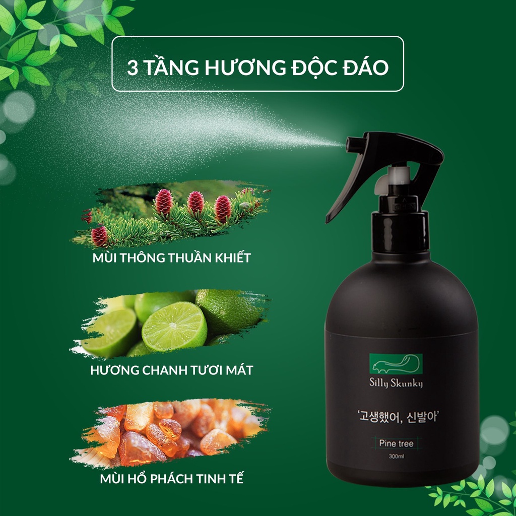 XỊT GIÀY KHỬ MÙI SẠCH KHUẨN SILLY SKUNKY 300ML, CHIẾT XUẤT PHYTONCIDE THÔNG ĐỎ