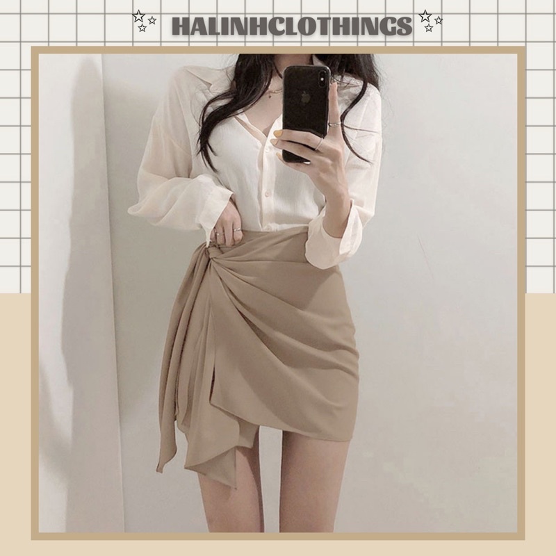 Chân váy công sở cách điệu vạt chéo