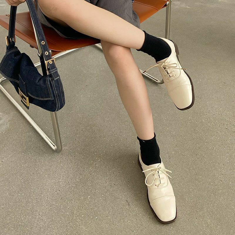 Giày oxford nữ da dê đế gỗ da cực mềm vintage - Có ảnh thật